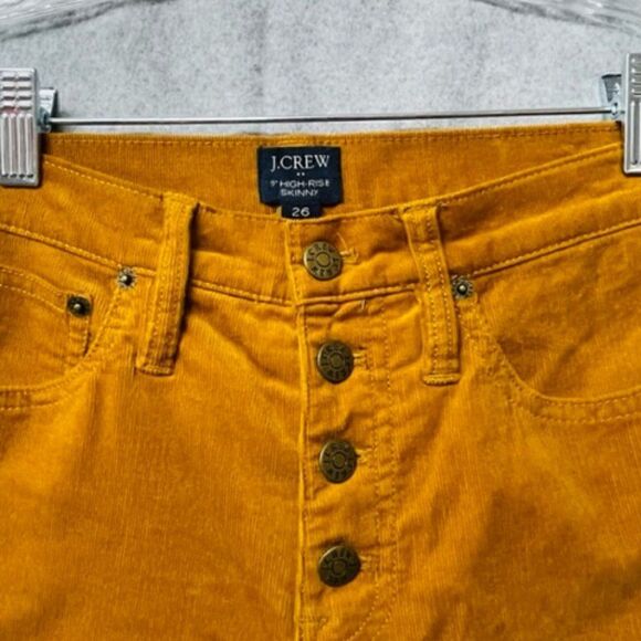 J.Crew Sz 26 Women’s Mustard Velvet Corduroy Skinny High Rise 9” Pants Jeans Ins - Picture 4 of 5